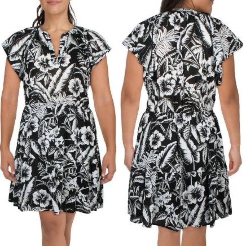 Lauren Ralph Lauren Women's Floral Print Cotton Sheath Dress Black White 18 Nwt
